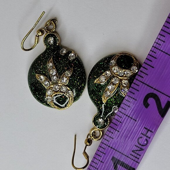 Green and Silver Small Round Earrings - Picture 5 of 7